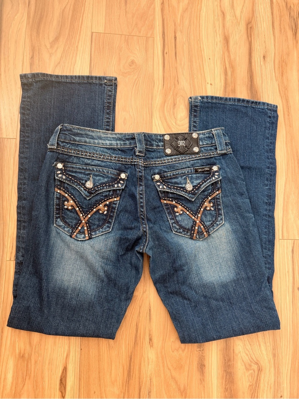 Miss Me Dark Blue Bootcut Jeans with Embellished Back Pockets
